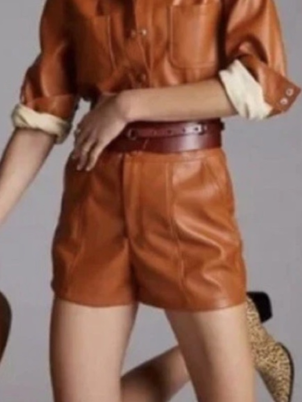 Anthropologie High-Waist Leather-Look Shorts in Cognac Brown size 0